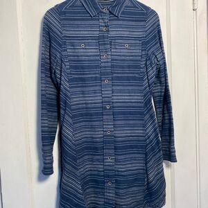 Prana Xs Blue Silver Stripes Button Shirt  100% Cotton